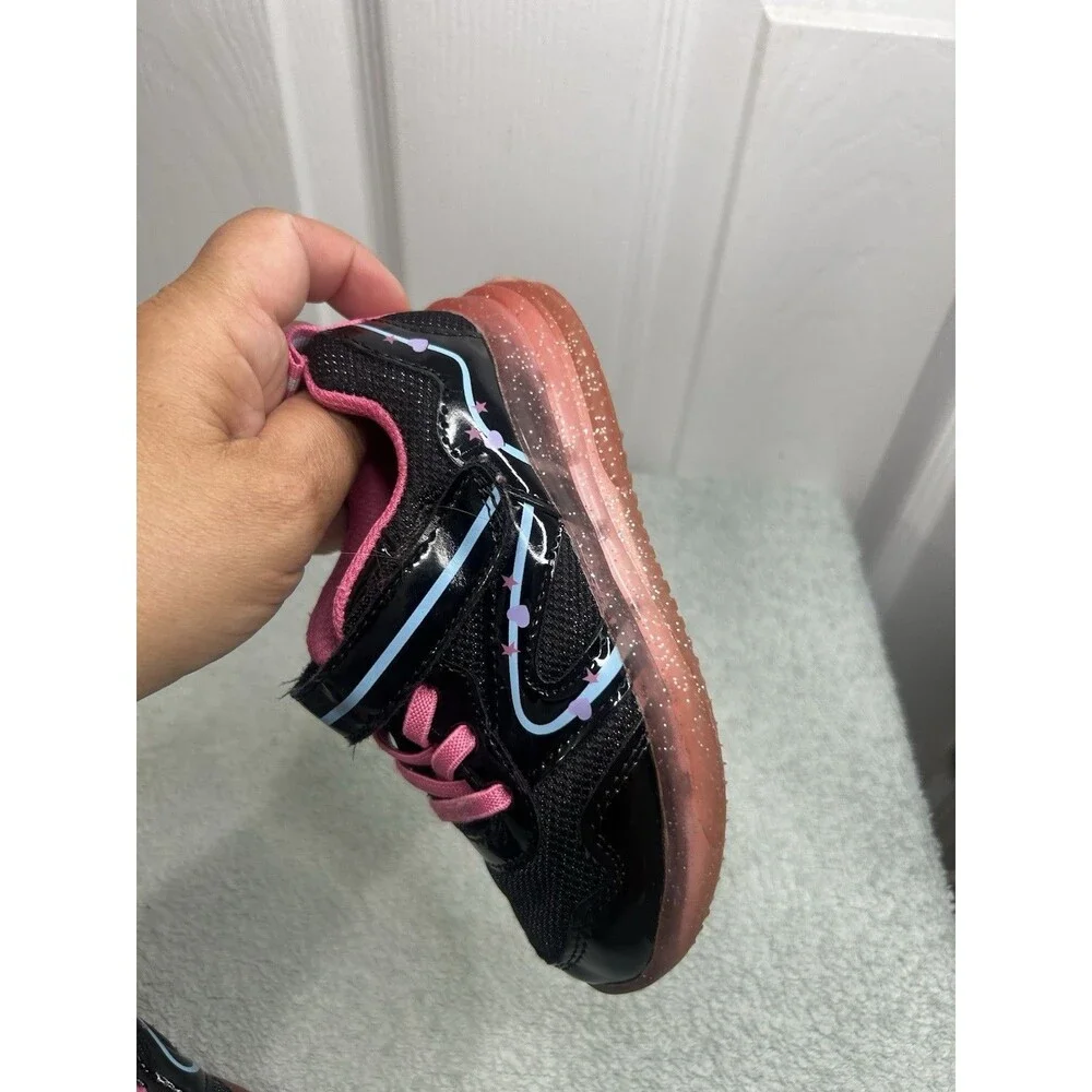 Girls Light-Up Sneakers Black Pink Glitter Sole Hook & Loop Size 9 Toddler